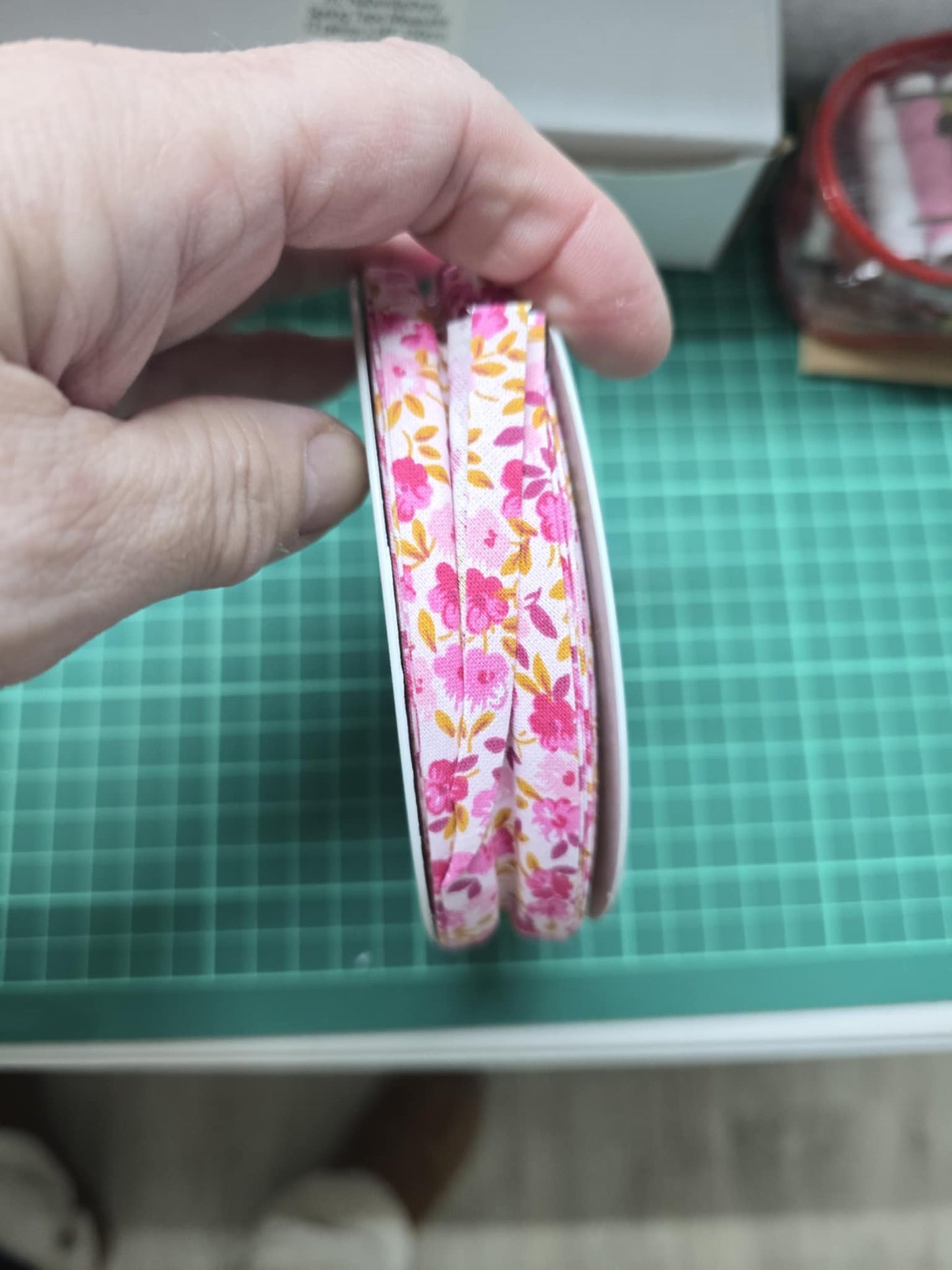 25mm bias binding tape pink floral
