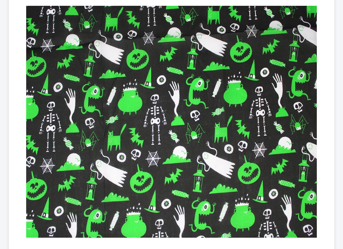 Polycotton Halloween witches scary pumpkins etc fabric material