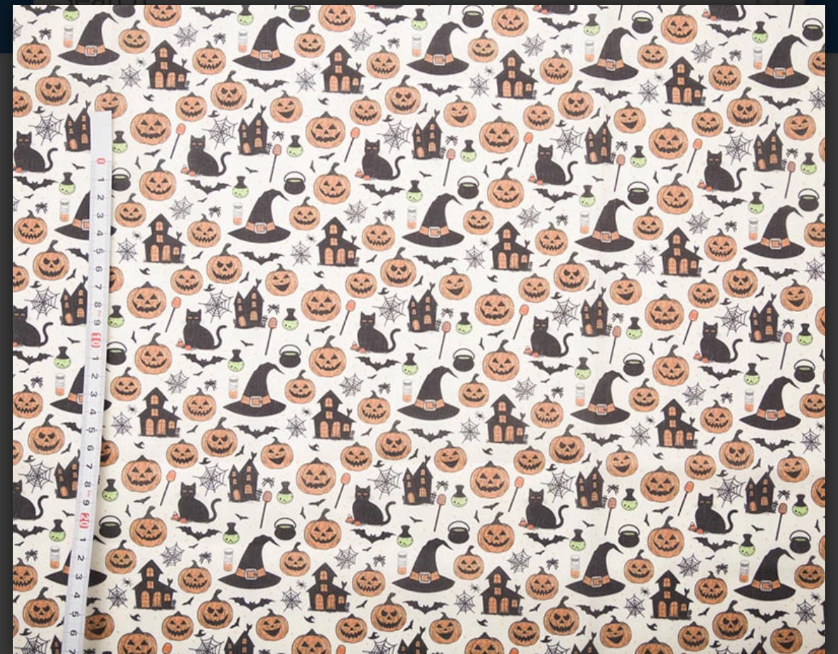 Polycotton Halloween witches scary pumpkins etc fabric material