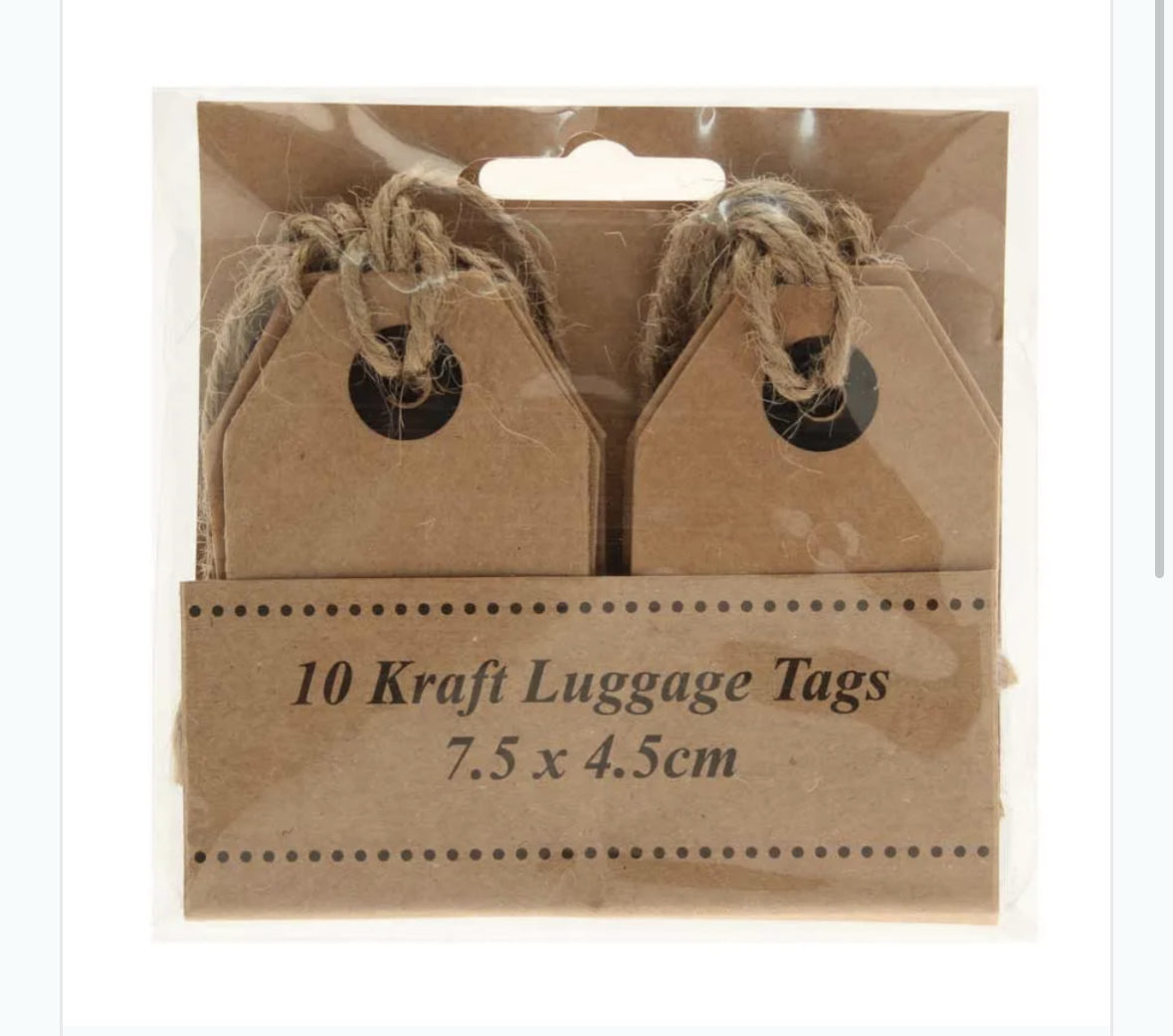 Kraft luggage tags brown card pack of 10 x 7.5 x 4.5 cm