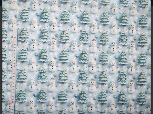 3d Polycotton fabric material Christmas snowman 1 metre