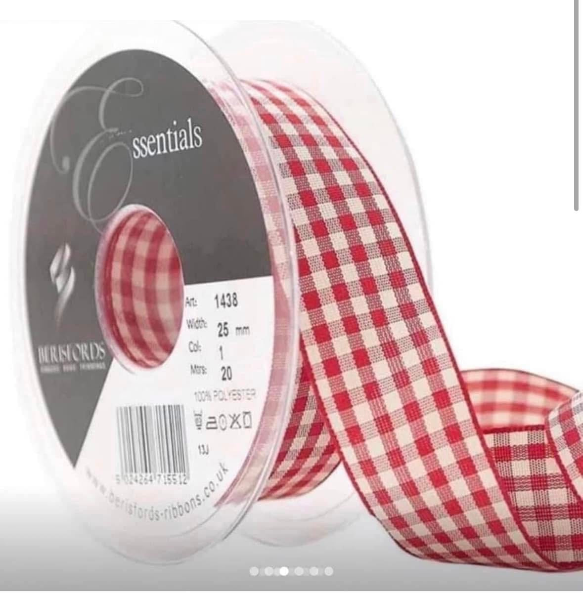 Gingham ribbon 25mm wide
