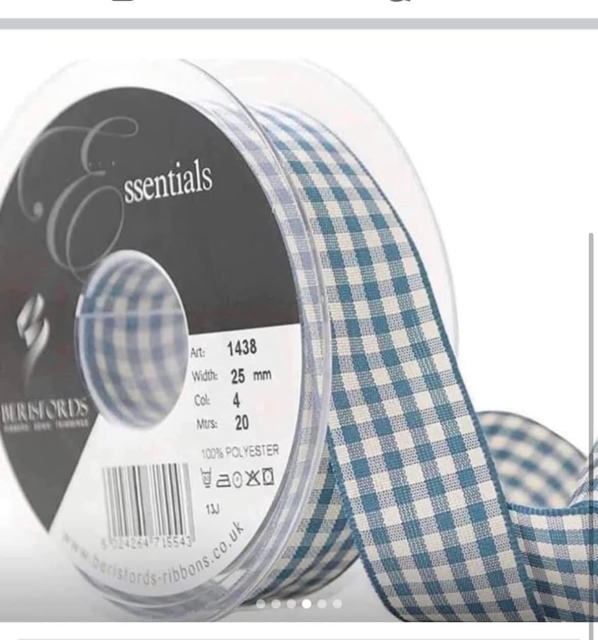 Gingham ribbon 25mm wide