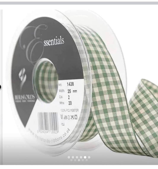 Gingham ribbon 25mm wide