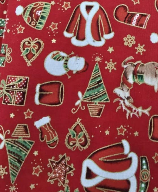 Cotton 100% Christmas designs fabric material tartan fun robins reindeer gonk