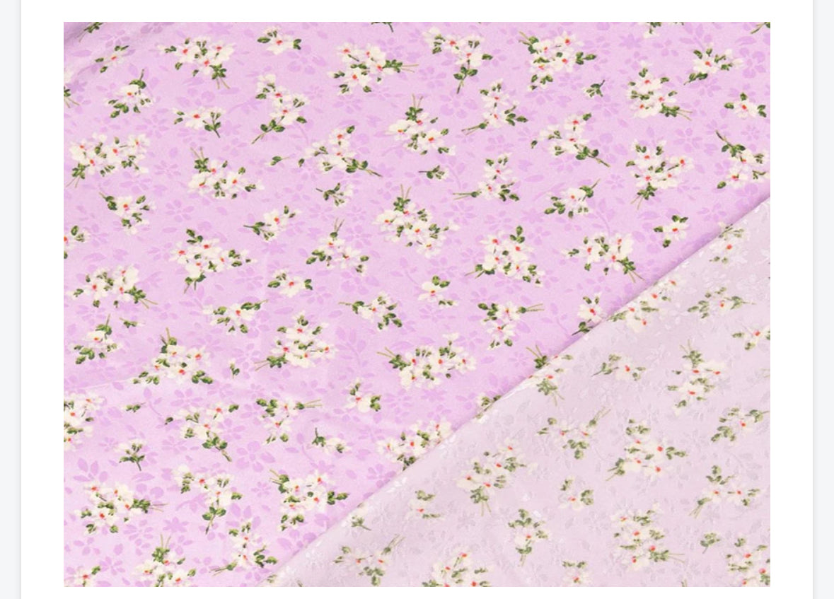Jacquard satin fabric material silky floral flowers ditsy cute pretty 1 metre