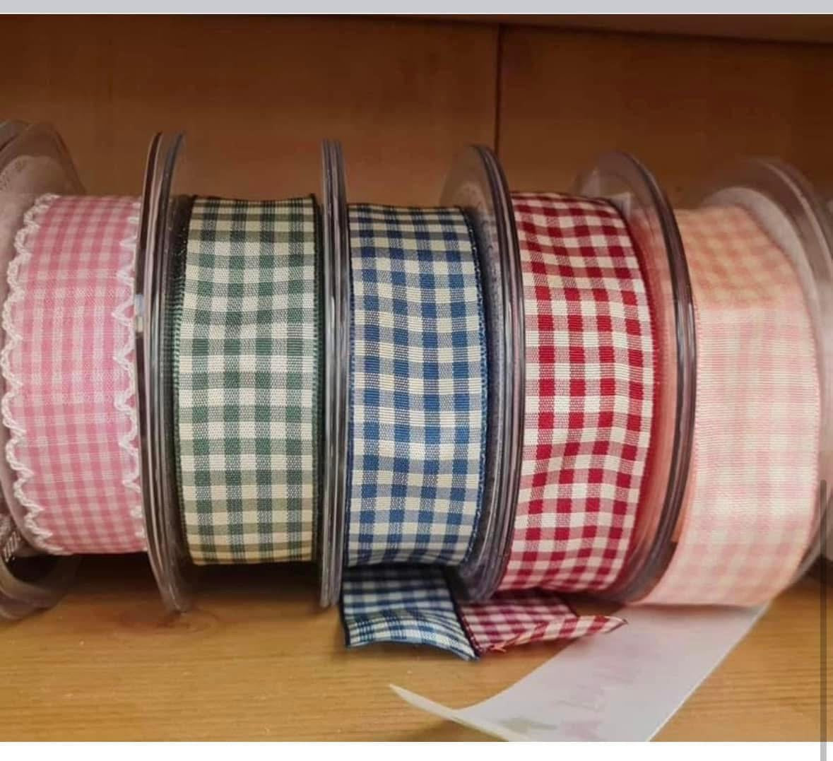 Gingham ribbon 25mm wide